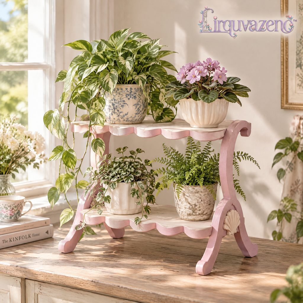Lirquvazeno Blush Scallop Two-Tier Plant Shelf — view 1
