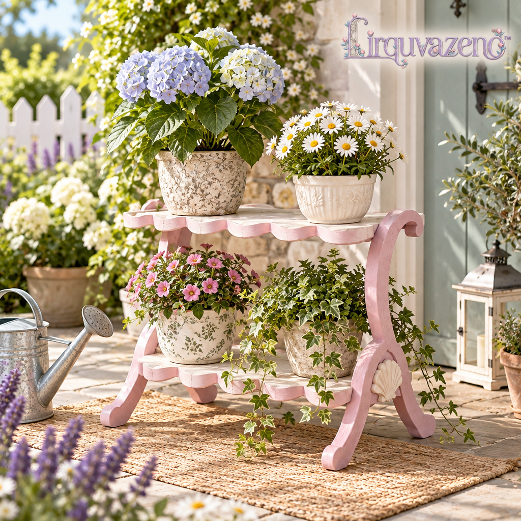 Lirquvazeno Blush Scallop Two-Tier Plant Shelf — view 2