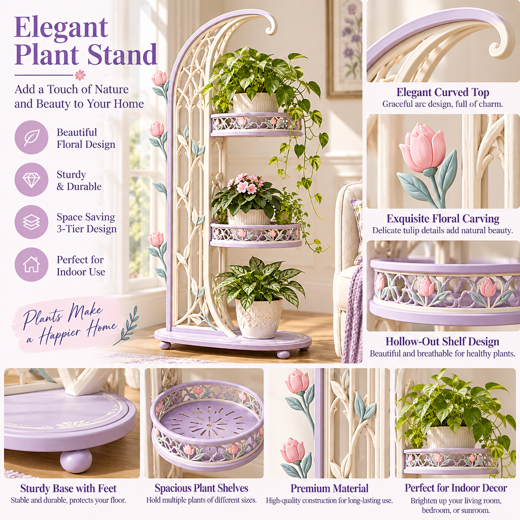Lirquvazeno Lilac Crescent Trellis Plant Stand — view 3