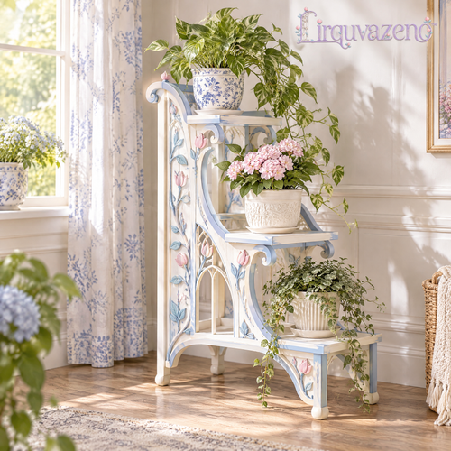 Lirquvazeno Blue Floral Staircase Plant Stand — view 1