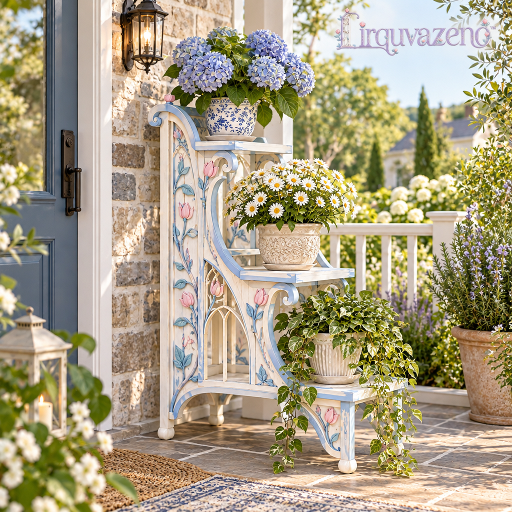 Lirquvazeno Blue Floral Staircase Plant Stand — view 2