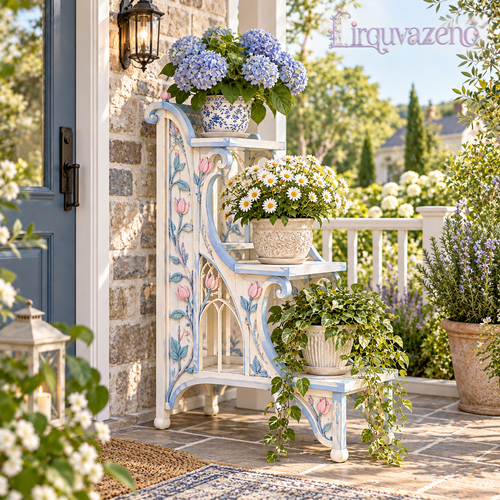 Lirquvazeno Blue Floral Staircase Plant Stand — view 2