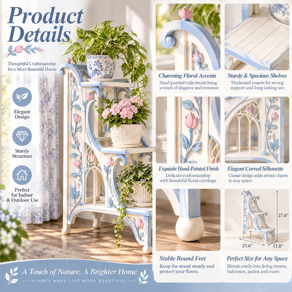 Lirquvazeno Blue Floral Staircase Plant Stand — view 3