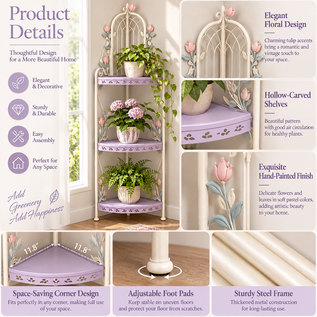 Lirquvazeno Lilac Rose Corner Plant Shelf — view 3