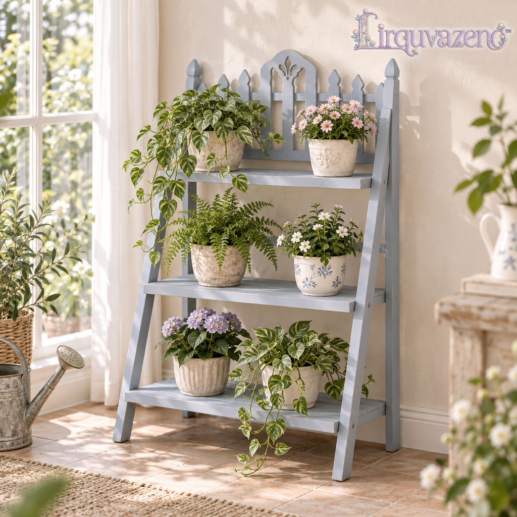 Lirquvazeno Blue Picket Three-Tier Plant Ladder — view 1