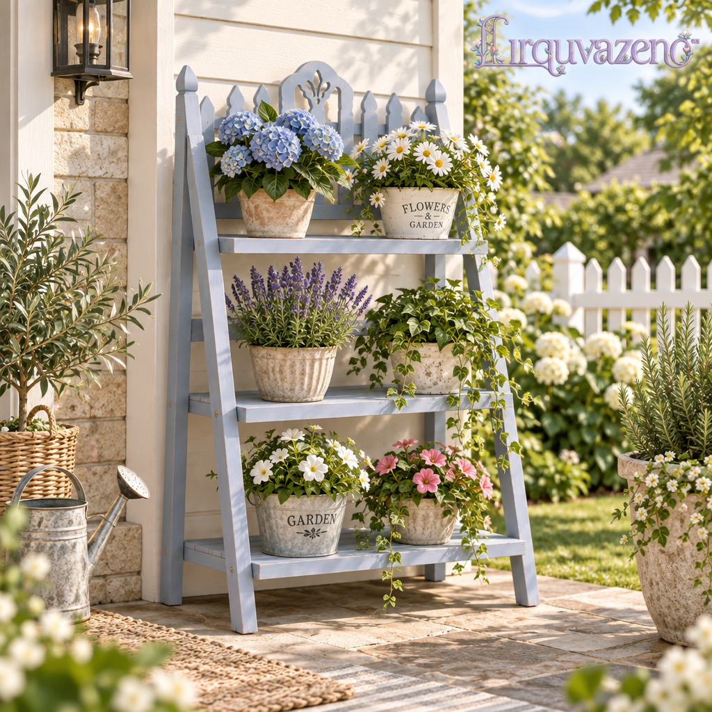 Lirquvazeno Blue Picket Three-Tier Plant Ladder — view 2