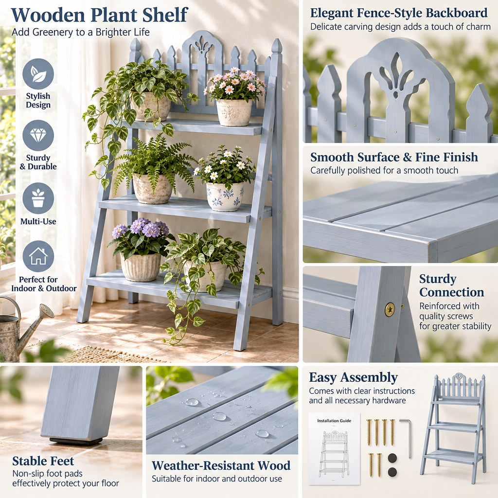Lirquvazeno Blue Picket Three-Tier Plant Ladder — view 3