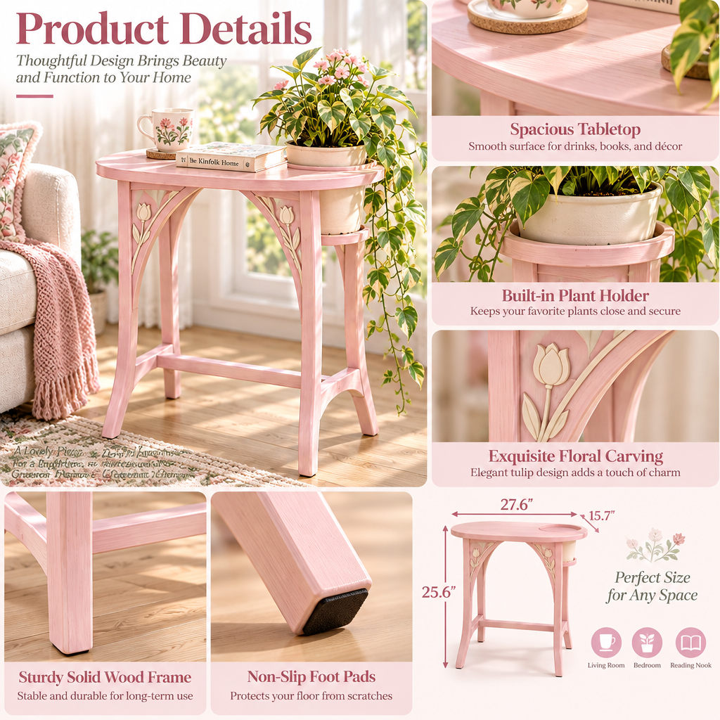 Lirquvazeno Blush Side Table with Plant Holder — view 3