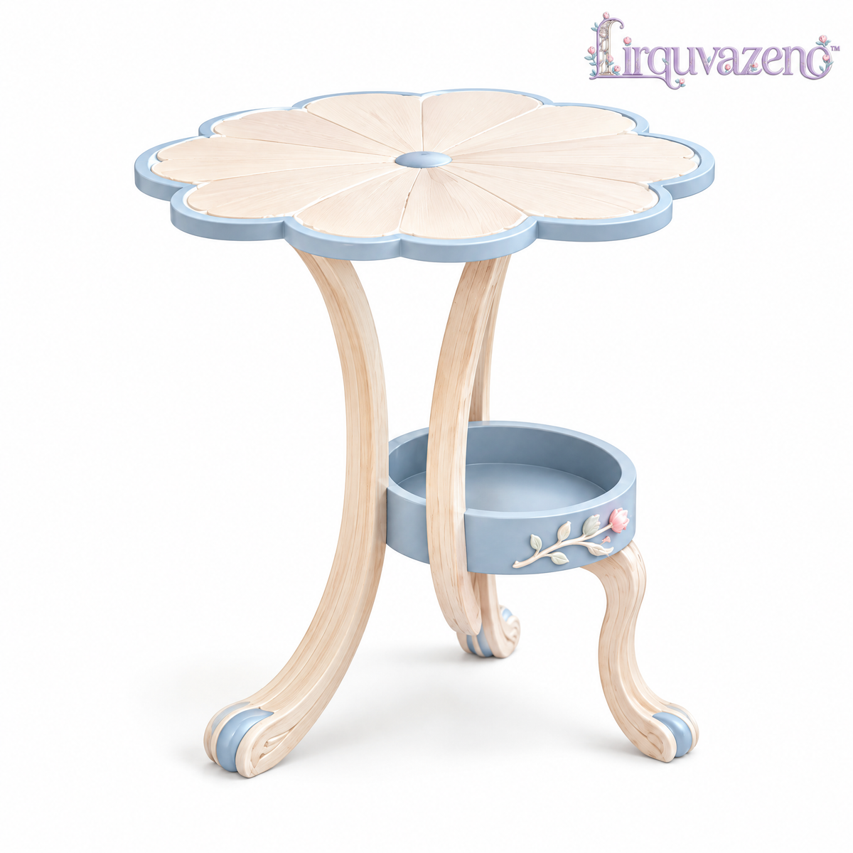Lirquvazeno Blue Petal Side Table with Plant Shelf — view 4