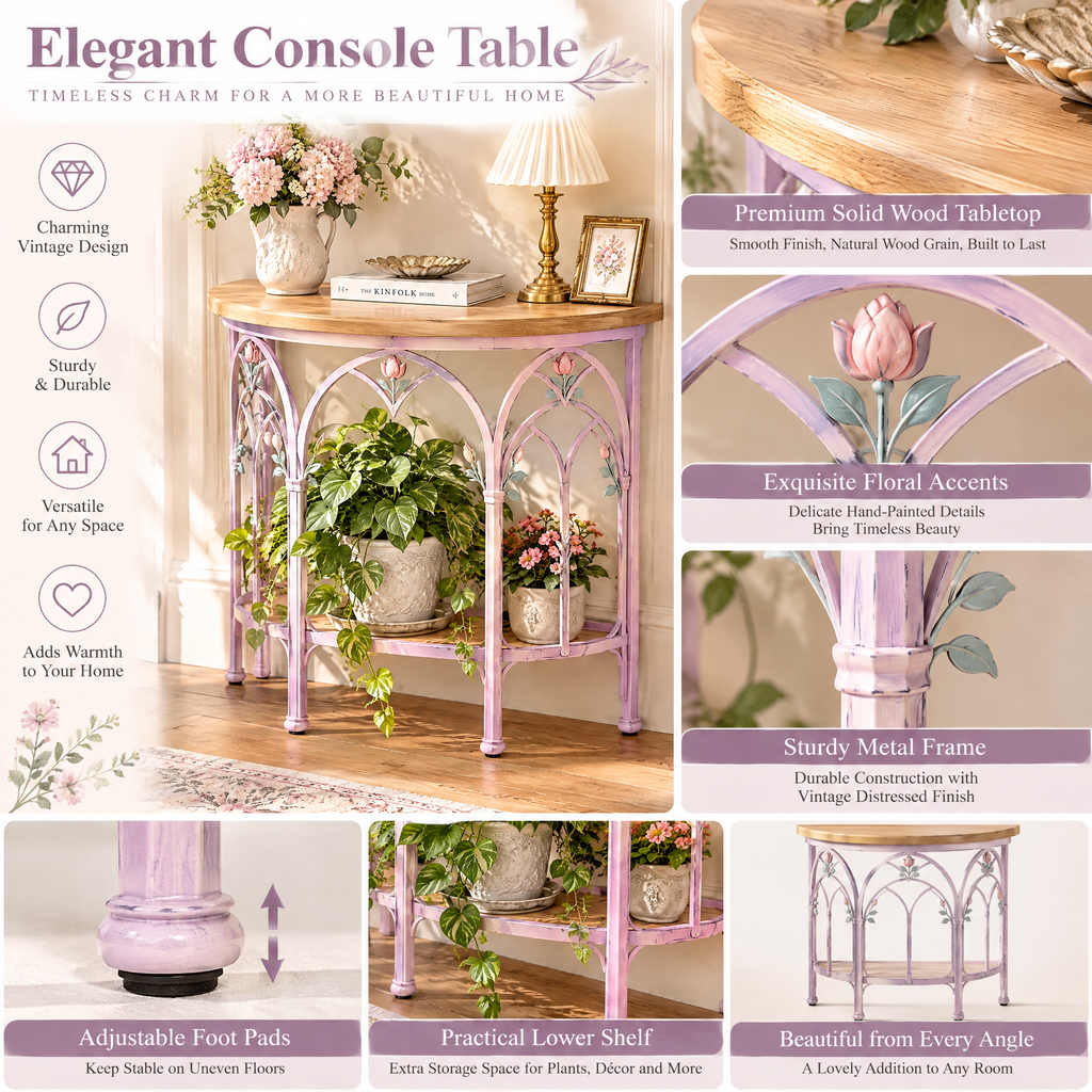 Lirquvazeno Blush Arch Half-Round Plant Console — view 2